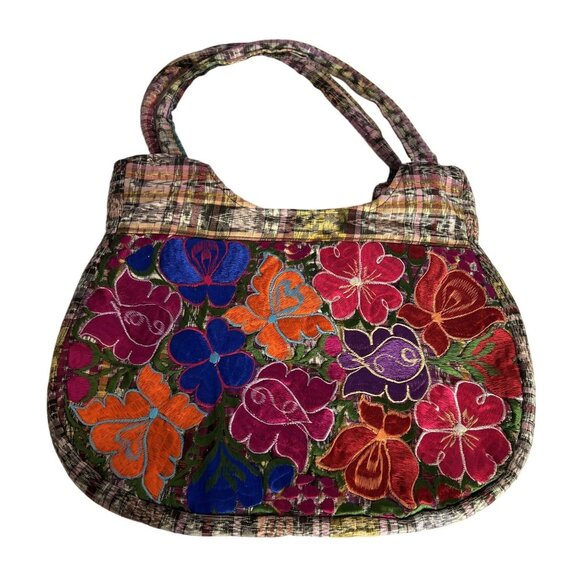 Floral Embroidered Hobo Bag With Zipper Closure Boho Hippie Artsy - Picture 1 of 7